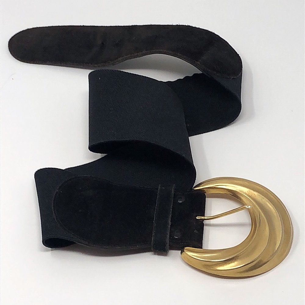 Vintage black belt with huge gold buckle